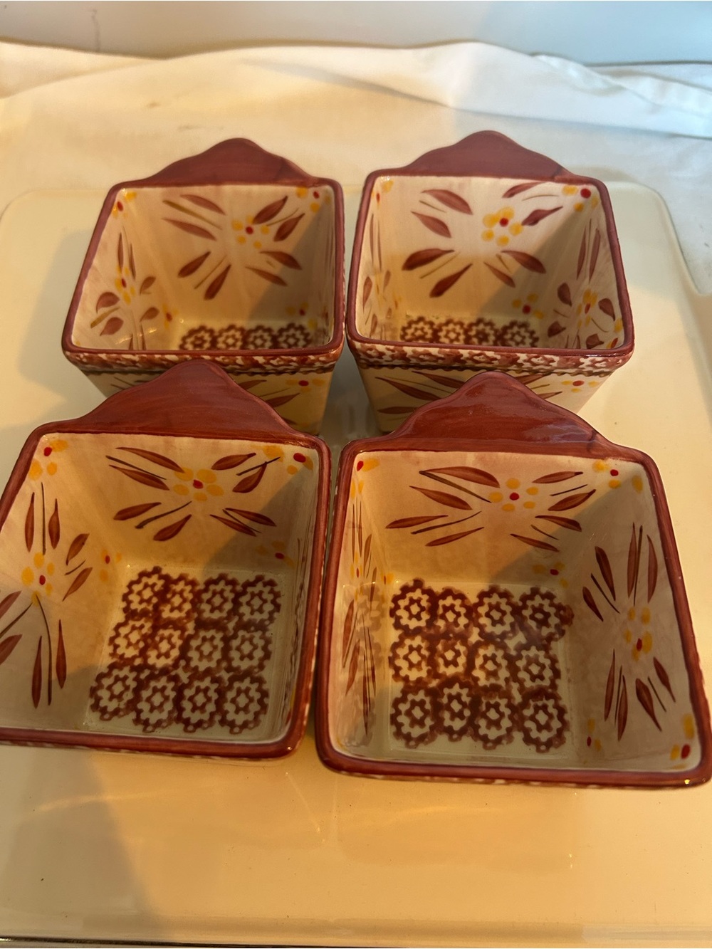 Temptations old world cranberry Square Ceramic square ramekins - Floral Motif